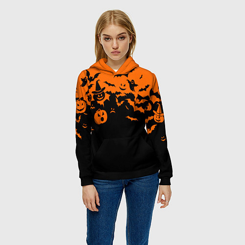 Женская толстовка Хэллоуин тыквы и призраки / 3D-Черный – фото 3