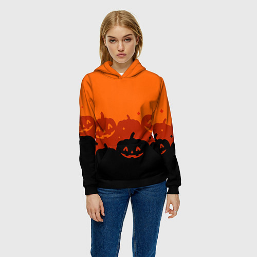 Женская толстовка Хэллоуин счастливые тыквы / 3D-Черный – фото 3