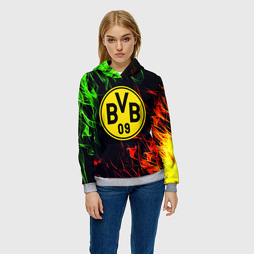 Женская толстовка Borussia flame toxic / 3D-Меланж – фото 3