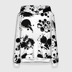 Толстовка-худи женская Чёрно-белые кляксы - абстракция, цвет: 3D-белый