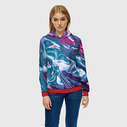 Толстовка-худи женская Абстракция бело сине красный мрамор, цвет: 3D-красный — фото 2