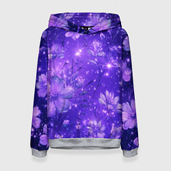 Толстовка-худи женская Цветочный индиго с искрами, цвет: 3D-меланж