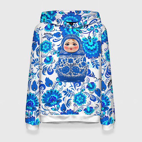 Женская толстовка Русская матрёшка в гжельских узорах / 3D-Белый – фото 1