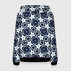 Толстовка-худи женская Звезды и ромбы на синем, цвет: 3D-черный