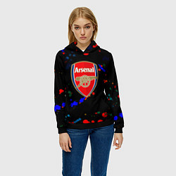 Толстовка-худи женская Arsenal неоновые брызги красок, цвет: 3D-черный — фото 2
