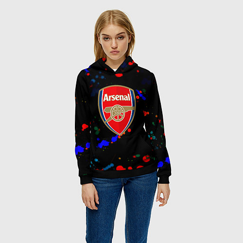 Женская толстовка Arsenal неоновые брызги красок / 3D-Черный – фото 3