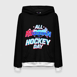 Толстовка-худи женская Hockey day, цвет: 3D-белый