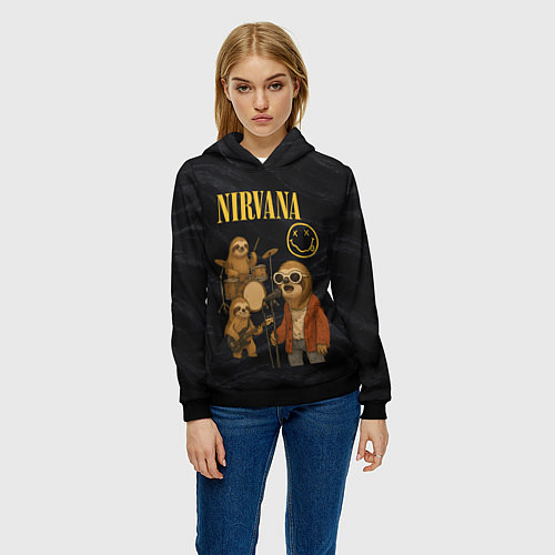 Женская толстовка Ленивцы группа Nirvana / 3D-Черный – фото 3