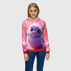 Толстовка-худи женская Милая фиолетовая птичка, цвет: 3D-красный — фото 2