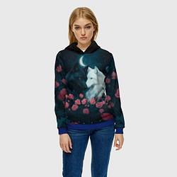 Толстовка-худи женская Влюбленные волки и розы, цвет: 3D-синий — фото 2