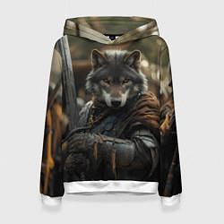 Толстовка-худи женская Волк с мечом, цвет: 3D-белый