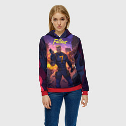 Толстовка-худи женская Fallout седьмой на фоне взрывов, цвет: 3D-красный — фото 2