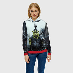 Толстовка-худи женская Шрек панк в доспехах, цвет: 3D-красный — фото 2