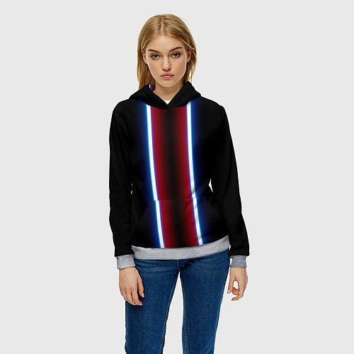 Женская толстовка Color white blue red neon / 3D-Меланж – фото 3