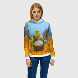Толстовка-худи женская Шрек в поле, цвет: 3D-белый — фото 2