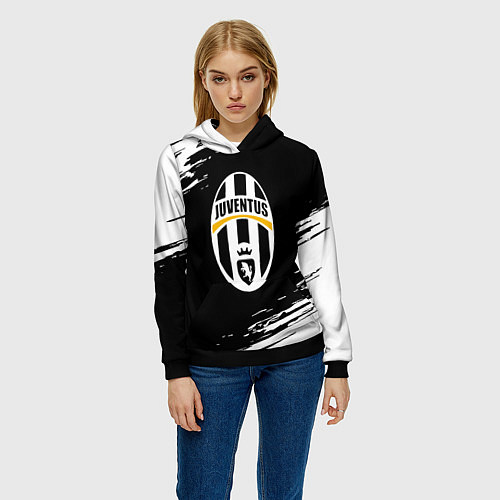 Женская толстовка Juventus краски штрихи текстура / 3D-Черный – фото 3