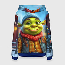 Толстовка-худи женская Милый Шрек зимой, цвет: 3D-синий