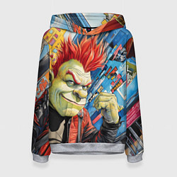 Толстовка-худи женская Панк Шрек на фоне домов, цвет: 3D-меланж
