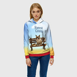 Толстовка-худи женская Пародия Форрест Гамп - кот на скамейке, цвет: 3D-красный — фото 2