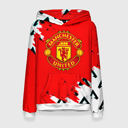 Толстовка-худи женская Манчестер Юнайтед символы краски, цвет: 3D-белый