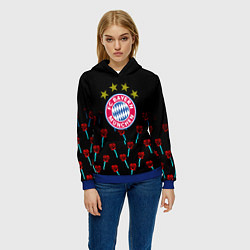 Толстовка-худи женская Бавария Мюнхен розы паттерн, цвет: 3D-синий — фото 2