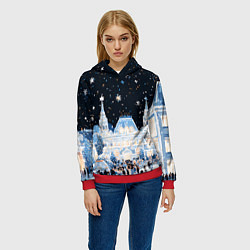 Толстовка-худи женская Салют в новогодней Москве, цвет: 3D-красный — фото 2