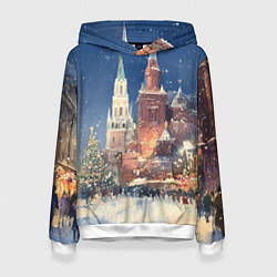 Толстовка-худи женская Новый год - Москва, цвет: 3D-белый