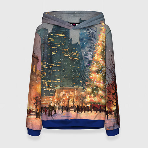 Женская толстовка Москва - сити и новогодняя елка / 3D-Синий – фото 1