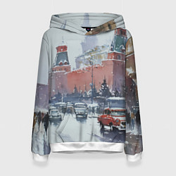 Толстовка-худи женская Старинная Москва - новый год, цвет: 3D-белый