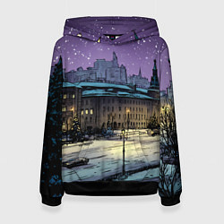 Толстовка-худи женская Ночь в новогодней Москве, цвет: 3D-черный