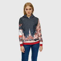 Толстовка-худи женская Праздничная ночь в Москве, цвет: 3D-красный — фото 2