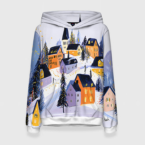 Женская толстовка Новогодние домики на горе / 3D-Белый – фото 1