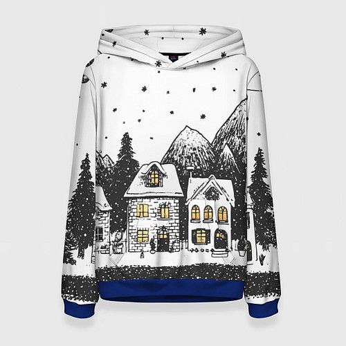 Женская толстовка Черно-белый новогодний город / 3D-Синий – фото 1