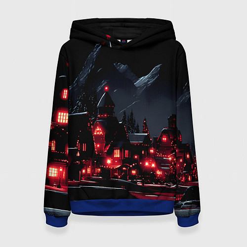 Женская толстовка Новогодняя ночь и красные гирлянды / 3D-Синий – фото 1