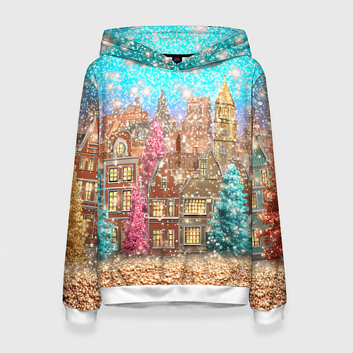 Женская толстовка Новогодний город в блестках / 3D-Белый – фото 1