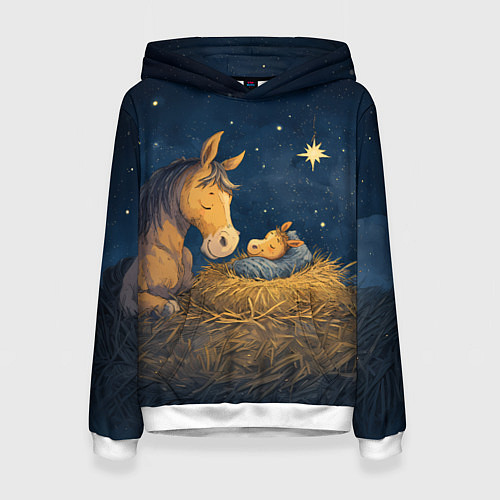 Женская толстовка Лошадка спит с жеребенком / 3D-Белый – фото 1