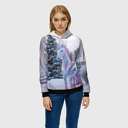 Толстовка-худи женская Геометрическая новогодняя лошадка, цвет: 3D-черный — фото 2