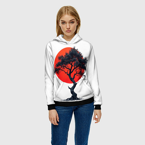 Женская толстовка Японское дерево и солнце / 3D-Черный – фото 3