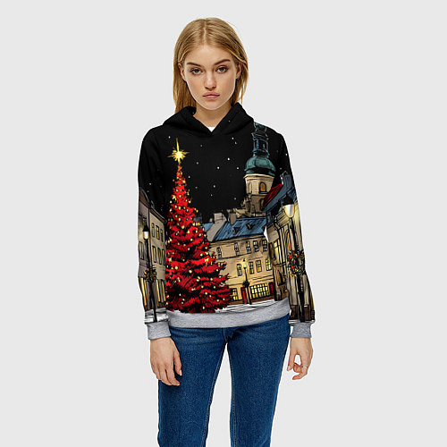 Женская толстовка Красная новогодняя елка / 3D-Меланж – фото 3