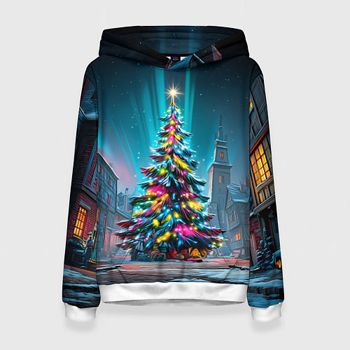 Женская толстовка Новогодняя елка в гирляндах / 3D-Белый – фото 1
