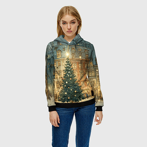 Женская толстовка Новогодний старый город / 3D-Черный – фото 3