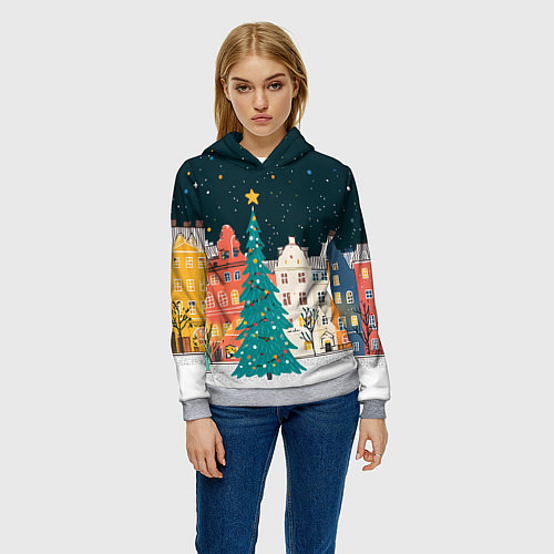 Женская толстовка Новогодняя ночь в городе / 3D-Меланж – фото 3