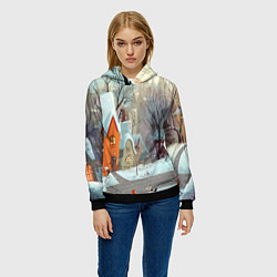 Толстовка-худи женская Милый новогодний дворик, цвет: 3D-черный — фото 2