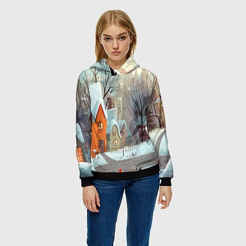 Женская толстовка Милый новогодний дворик / 3D-Черный – фото 3