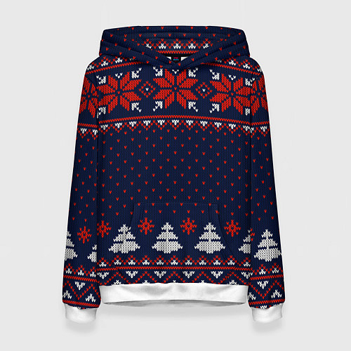 Женская толстовка Новогодний вязаный узор / 3D-Белый – фото 1