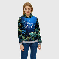 Толстовка-худи женская С новым годом - елочные ветки, цвет: 3D-меланж — фото 2