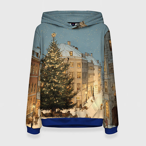 Женская толстовка Елка во дворе города / 3D-Синий – фото 1
