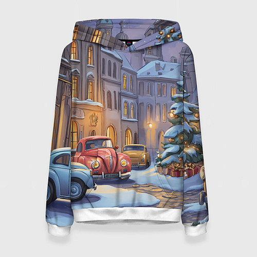 Женская толстовка Новогодний снежный двор / 3D-Белый – фото 1