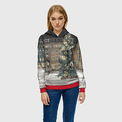 Толстовка-худи женская Елка во дворе, цвет: 3D-красный — фото 2