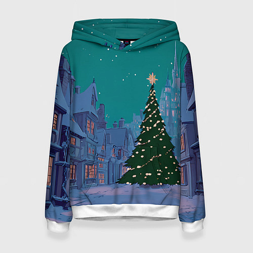Женская толстовка Зеленая новогодняя елка во вдоре / 3D-Белый – фото 1